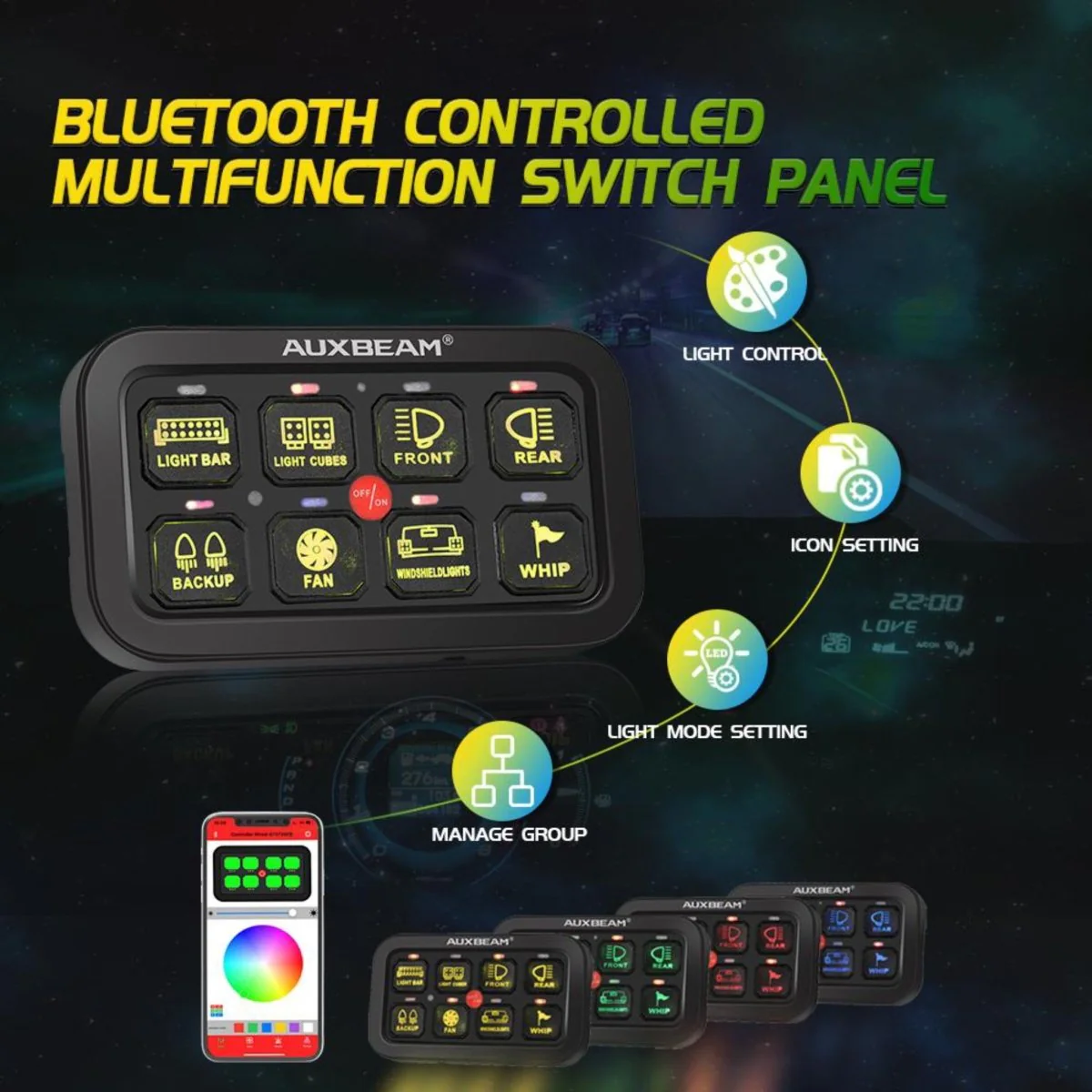 Auxbeam RGB 8 Gang Switch Control Panel with Bluetooth Control - Image 7