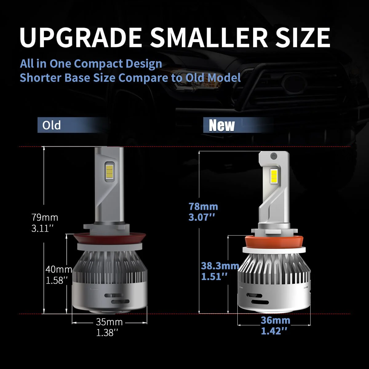 Lasfit LA Plus Series H11 H9 H8 LED Bulb 60W 6000LM 6000K Amplified Flux Beam | 2 Bulbs - Image 12