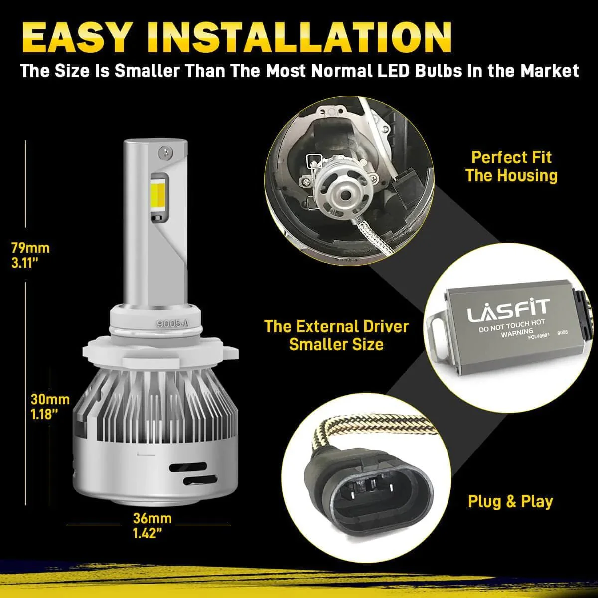 Lasfit LD Plus Switchback 9005 HB3 LED Bulbs Flip Chip 60W 2 Modes | 2 Bulbs - Image 7