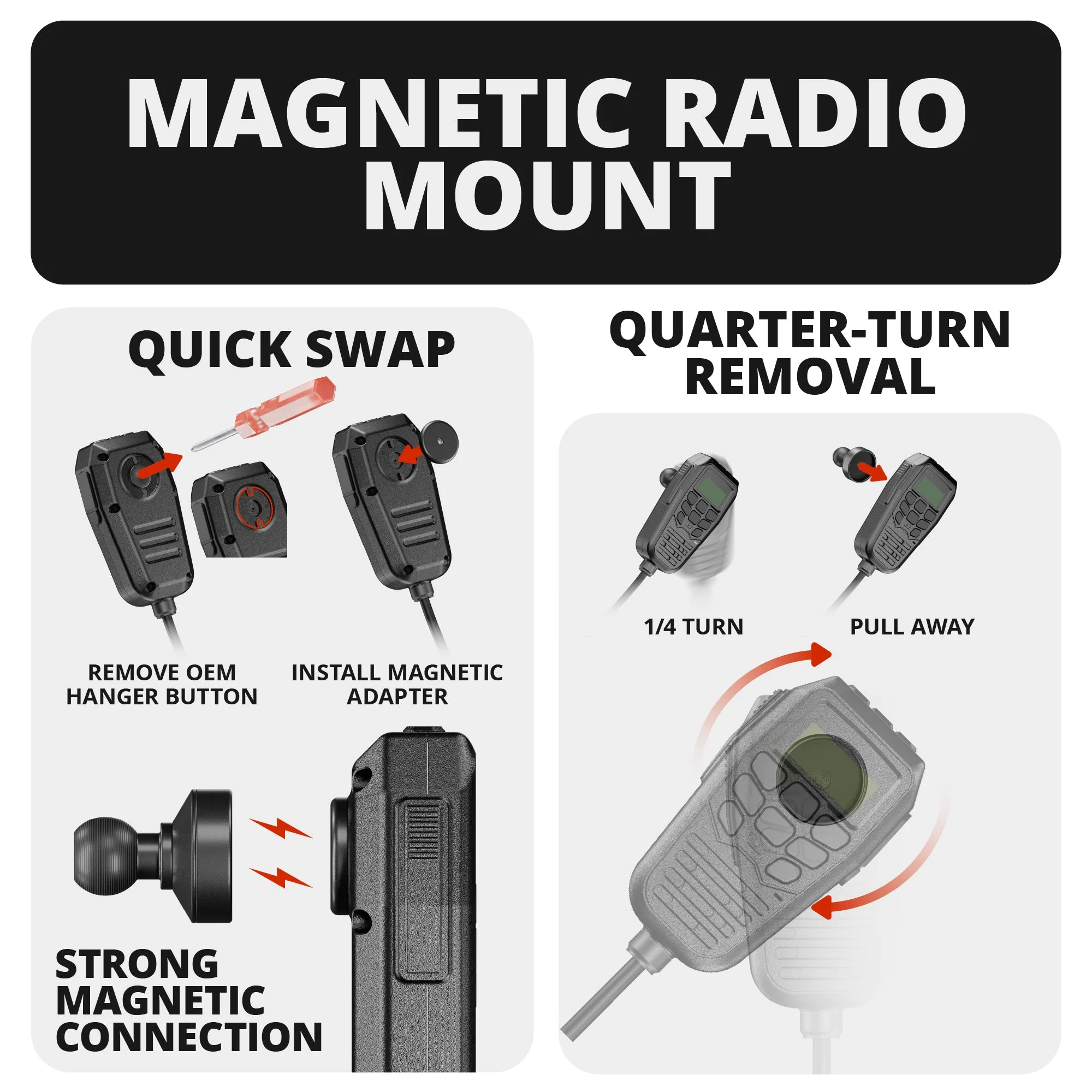 Tackform LINK™ Vent Mount Bracket With Midland MXT275 and MXT575 Magnetic CB Radio Mic Holder for Toyota Tacoma (2016-2023) & Tundra (2014-2021) - Image 3