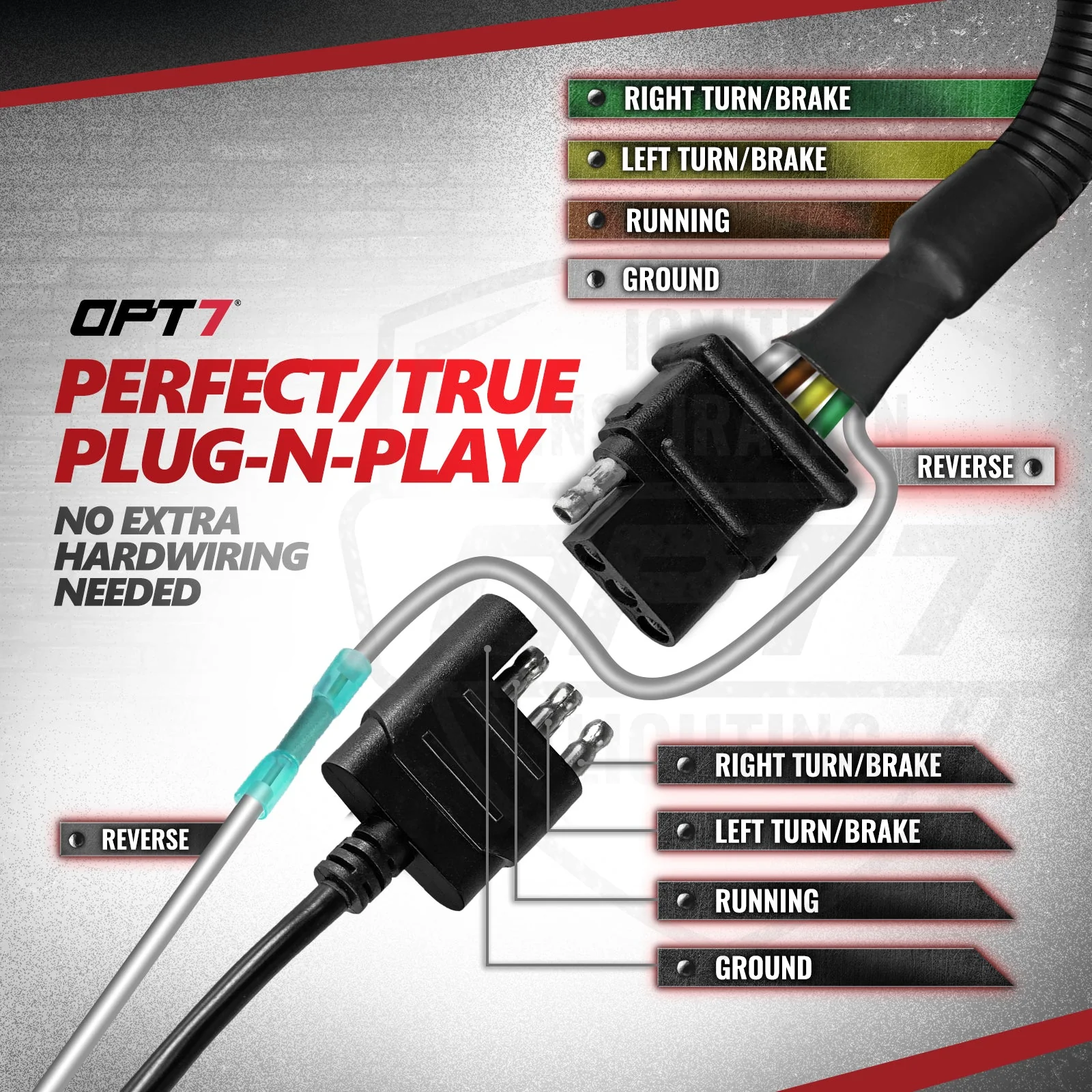 OPT7 Redline Dual 7-Pin Splitter w/Reverse Wire to 43 Inches 4-Pin Extension Adapter Harness - Image 3