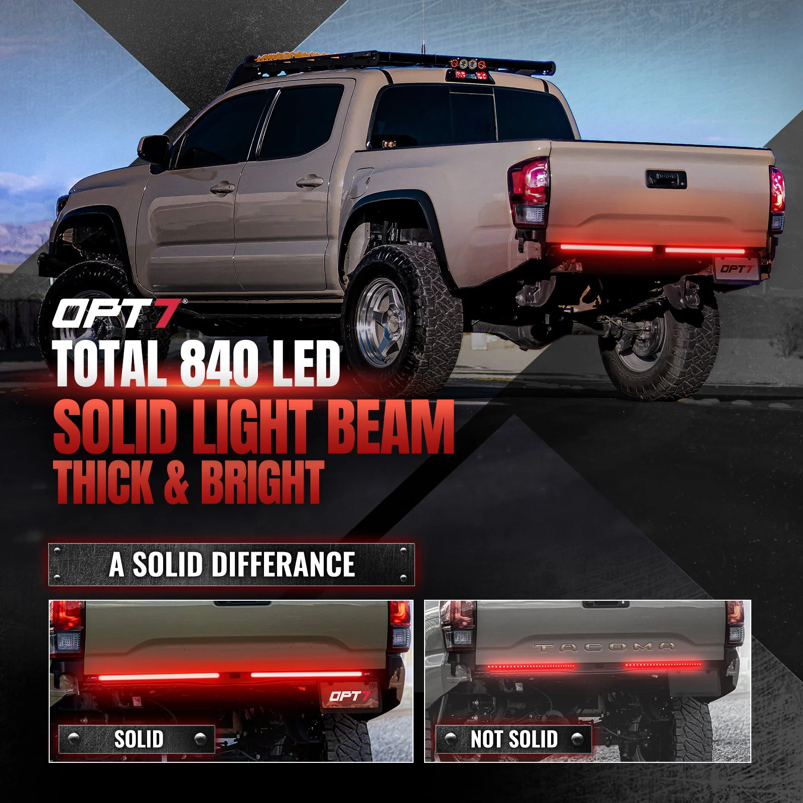 OPT7 Redline Parlux Triple Row LED Tailgate Light Bar with Reverse Light, Brake Light, & Sequential Turn Signals for Tacoma (2005-2023) - Image 14