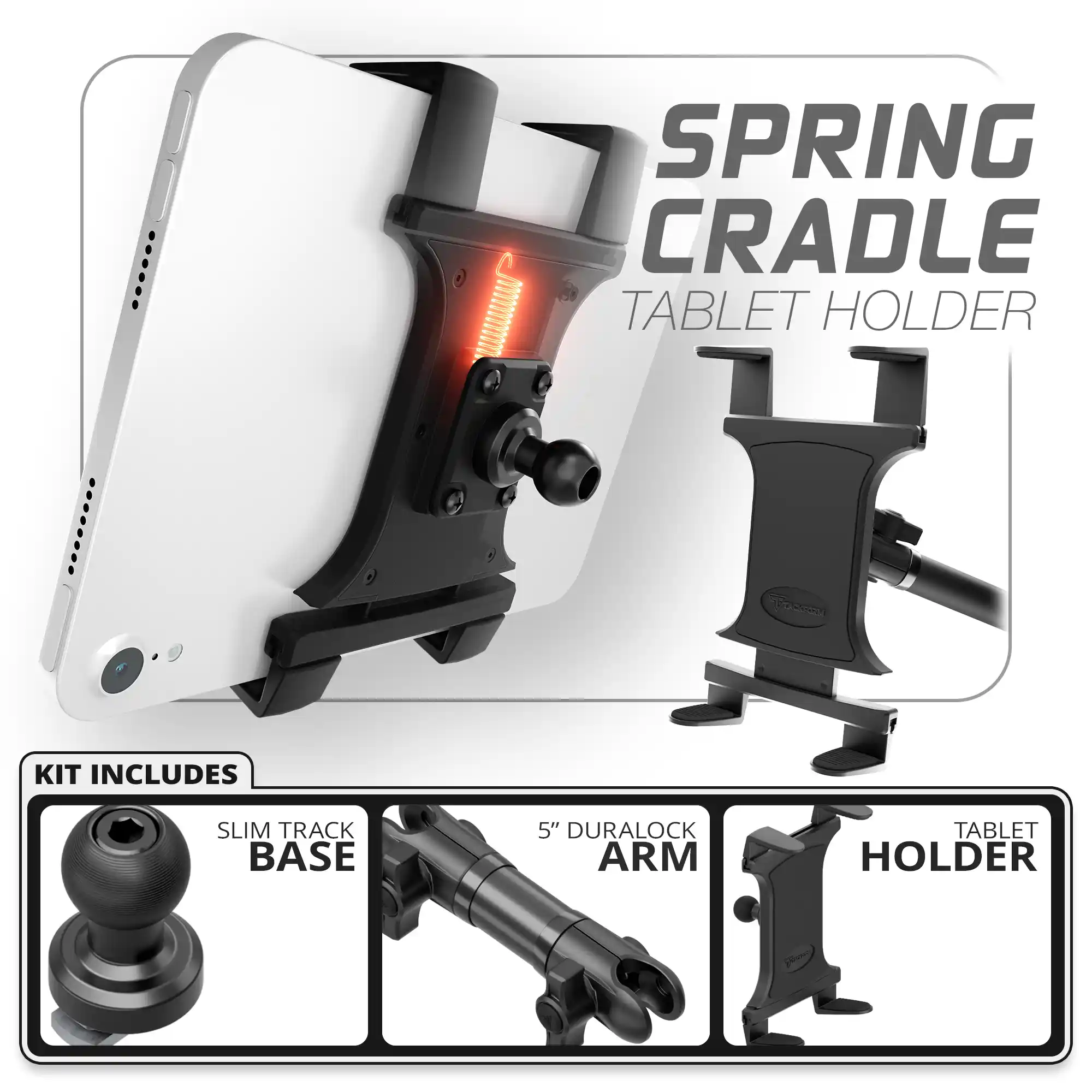 Tackform Tablet Spring Cradle with 5" DuraLock Arm for TRAXX™ - Slim Track Base