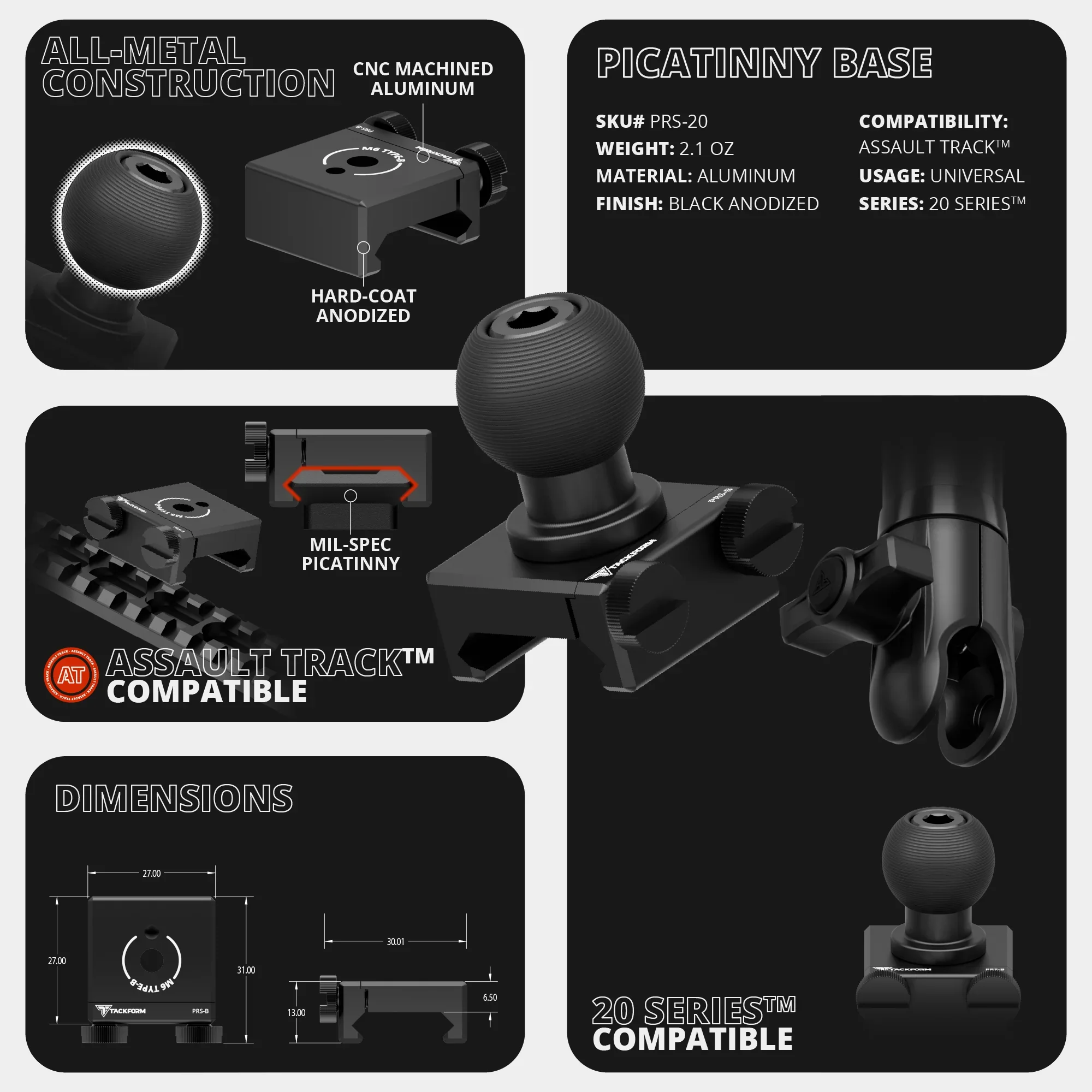Tackform TRAXX™ - Assault Track Picatinny Dash Bracket with 20LITE Phone Holder for Toyota Tacoma (2016-2023) - Image 13