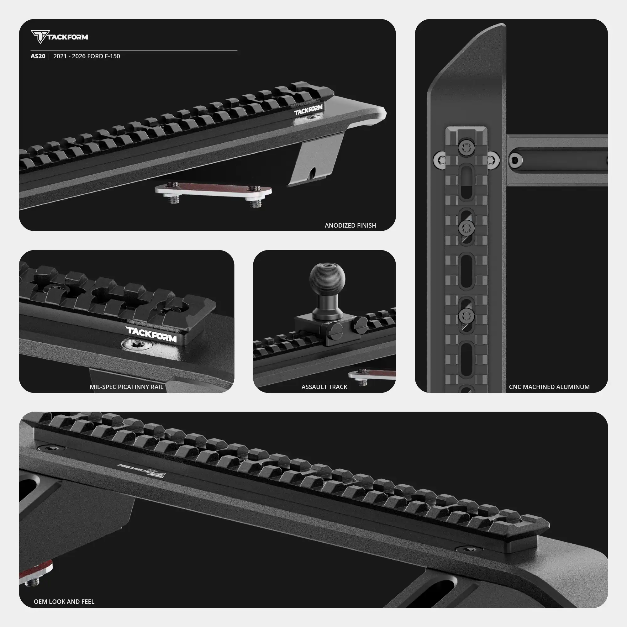 Tackform TRAXX™ - Assault Track Picatinny Dash Bracket with Charging Phone Mount for Ford F-150 (2021-2026) - Image 2