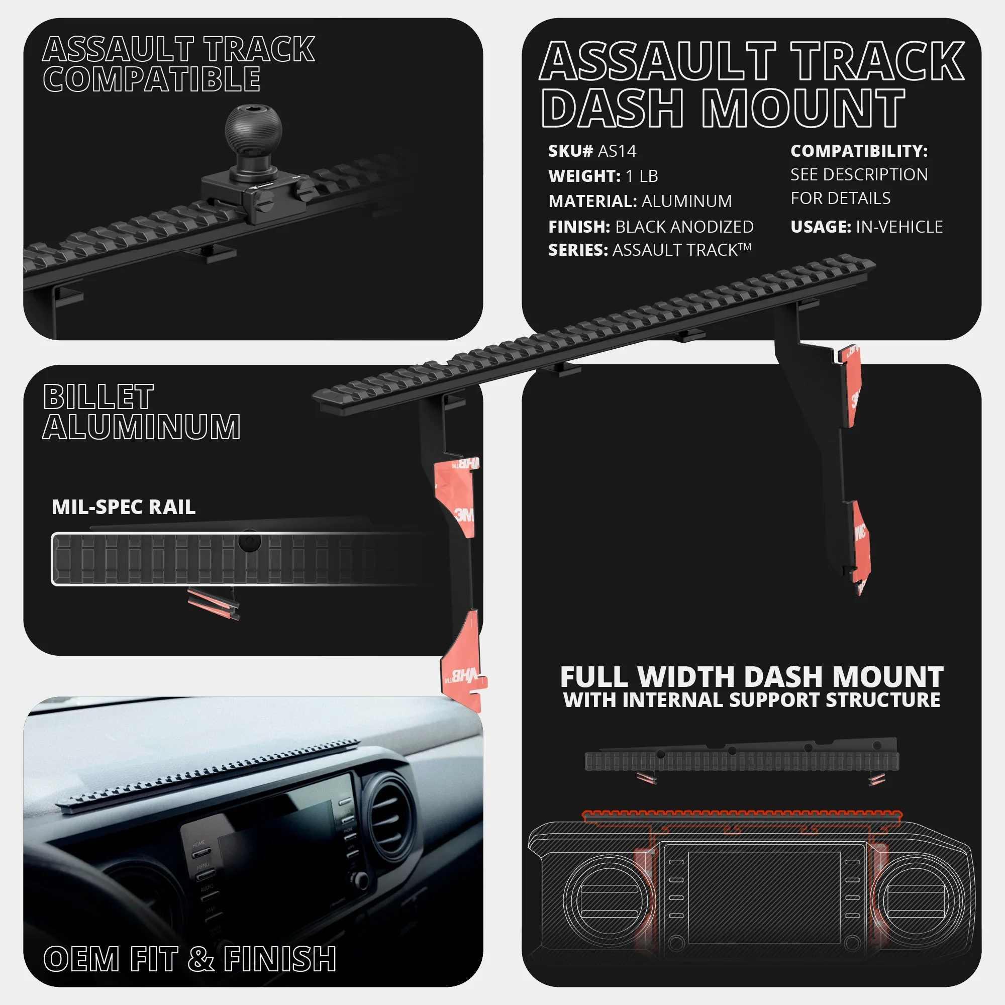 Tackform TRAXX™ - Assault Track Picatinny Dash Bracket With MagSafe Phone Mount for Toyota Tacoma (2016-2023) - Image 10
