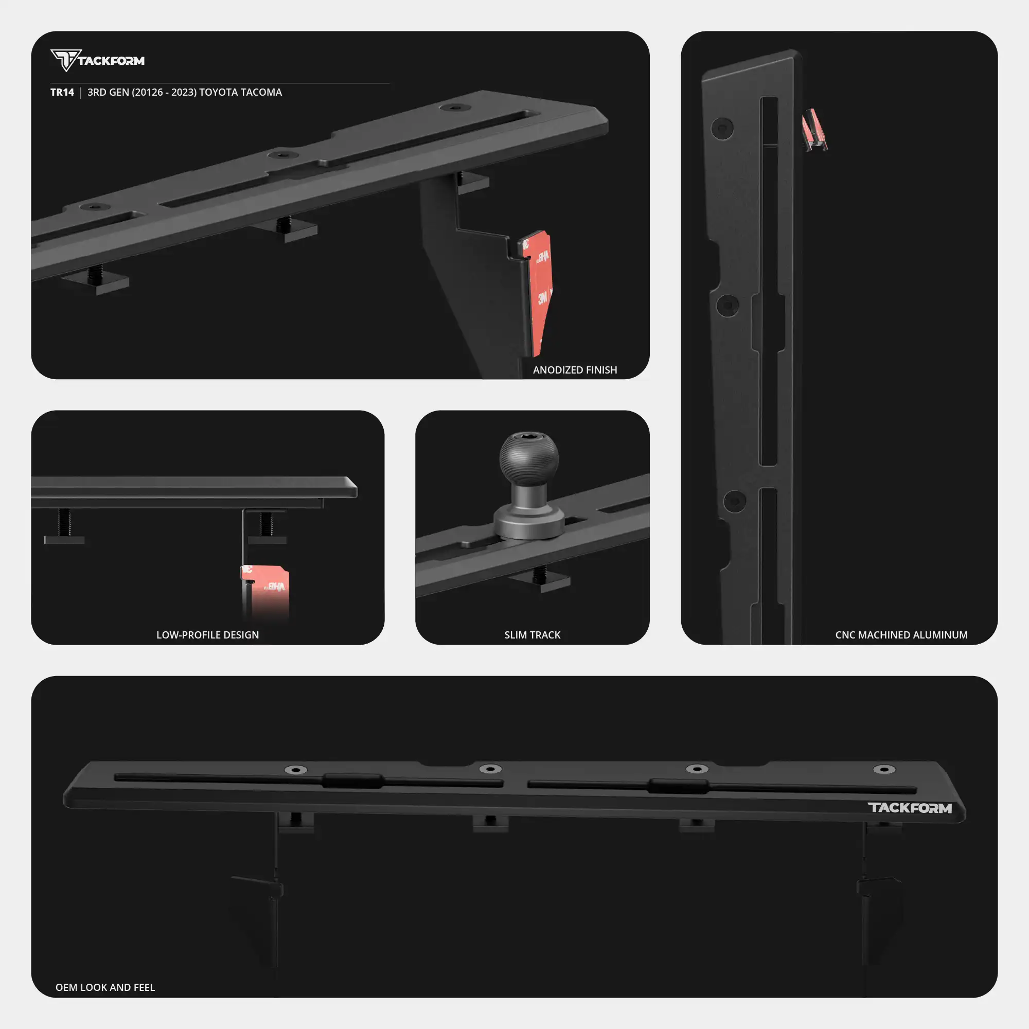 Tackform TRAXX™ - Slim Track Dash Bracket with 20LITE Phone & CB Microphone Mounts for Toyota Tacoma (2016-2023) - Image 13