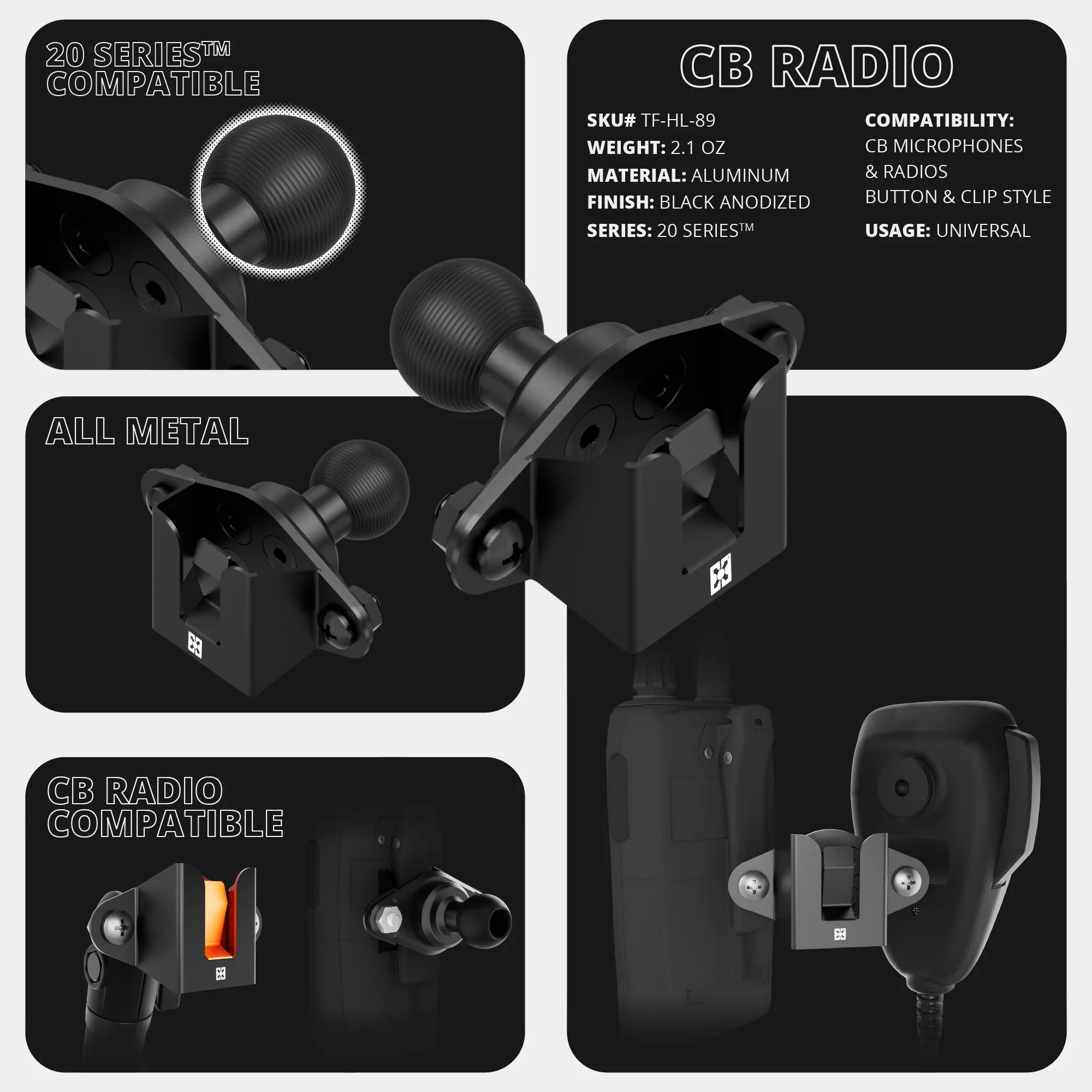 Tackform TRAXX™ - Slim Track Dash Bracket with 20LITE Phone & CB Microphone Mounts for Toyota Tacoma (2016-2023) - Image 17