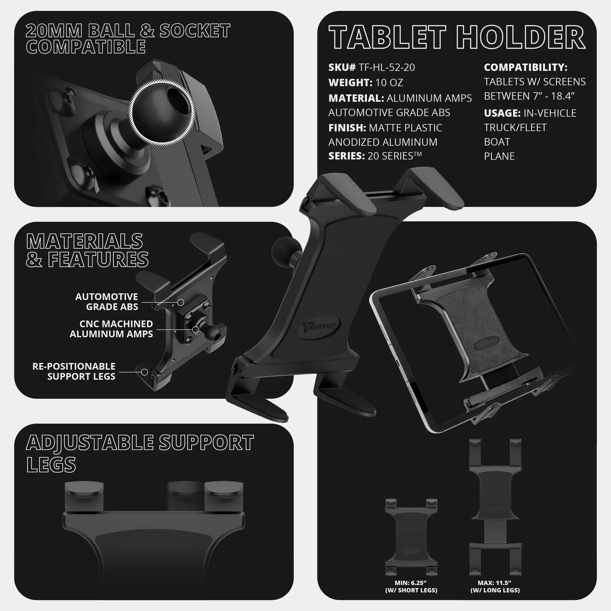 Tackform TRAXX™ - Slim Track Dash Bracket with Tablet Mount for Toyota Tacoma (2016-2023) - Image 13