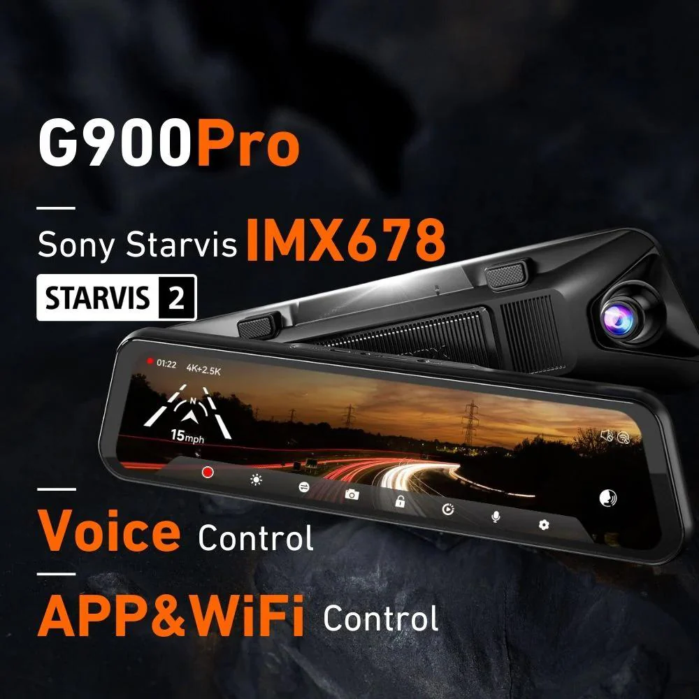Wolfbox G900 Pro 12MP WiFi Touch Screen Rear View Mirror Dash Cam Smart Mirror - Image 2