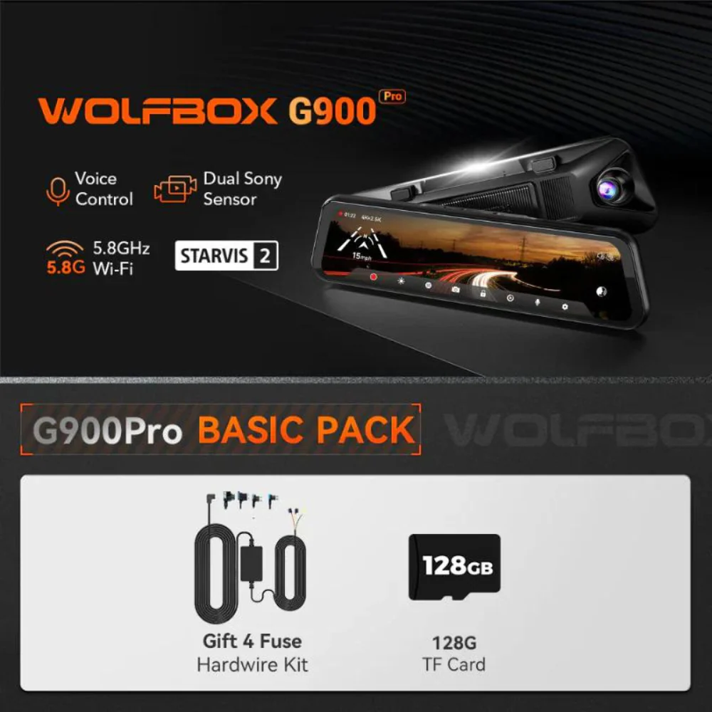 Wolfbox G900 Pro 12MP WiFi Touch Screen Rear View Mirror Dash Cam Smart Mirror - Image 3